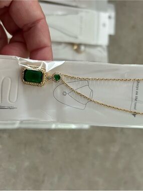 4/$50 Gold Necklace with Emerald Green Gemstone Pendant